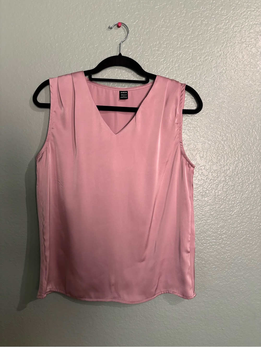 Pink Satin V-Neck Sleeveless Top